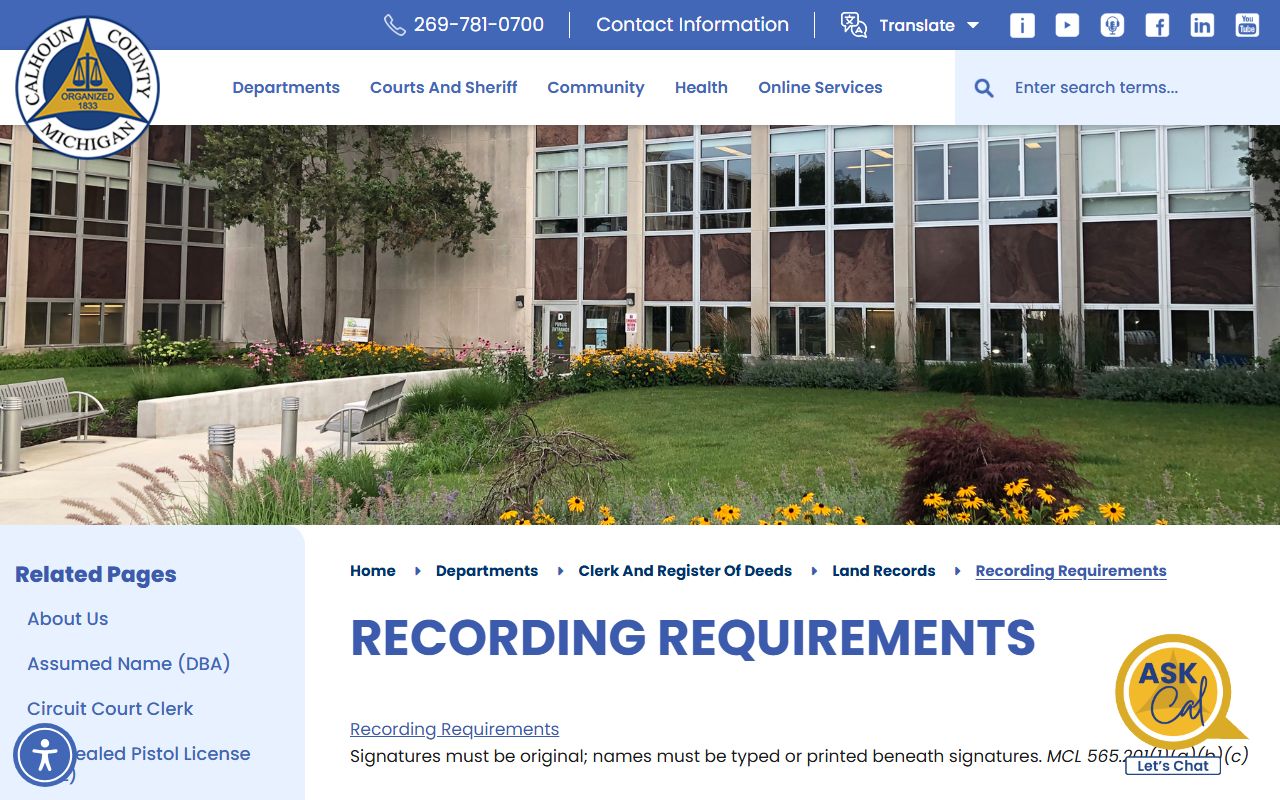 Calhoun County Clerk of Court register of deeds recording requirements