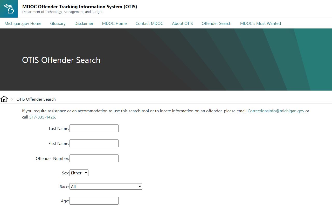 Calhoun County arrest charge records cross-checked in the Michigan OTIS offender search profile