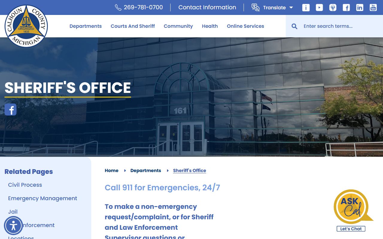 Calhoun County Sheriff's Office overview for arrest records and booking