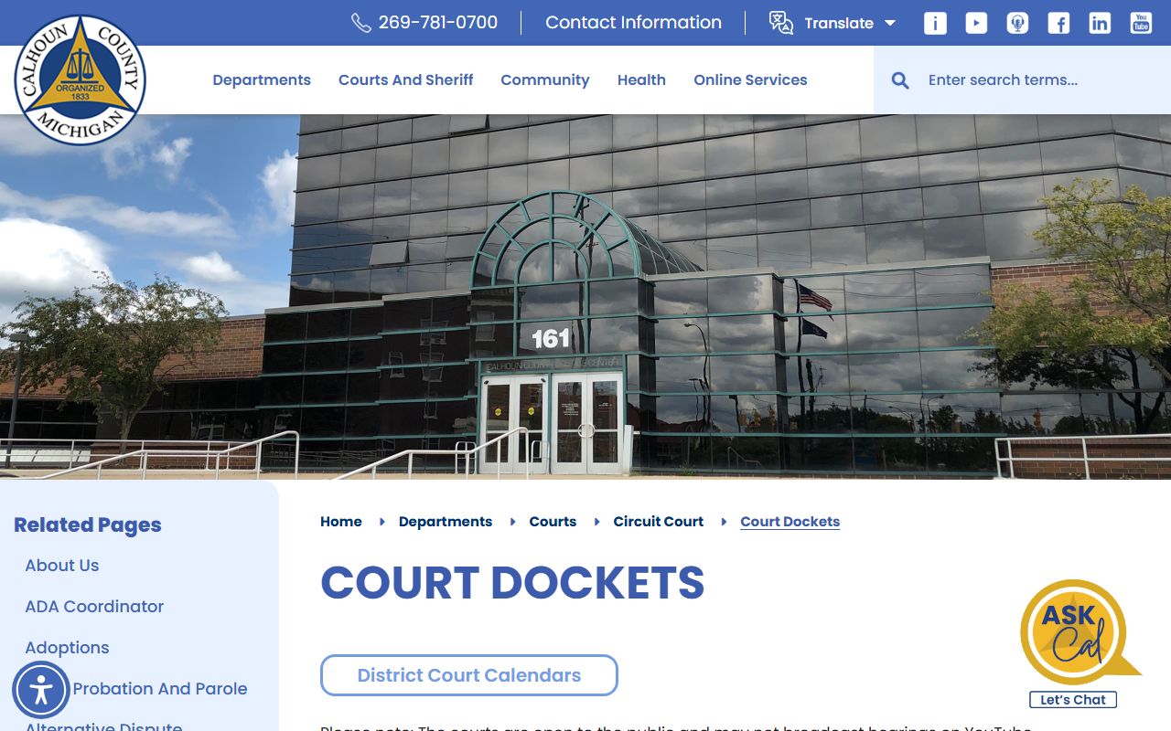 Calhoun County circuit court docket links page