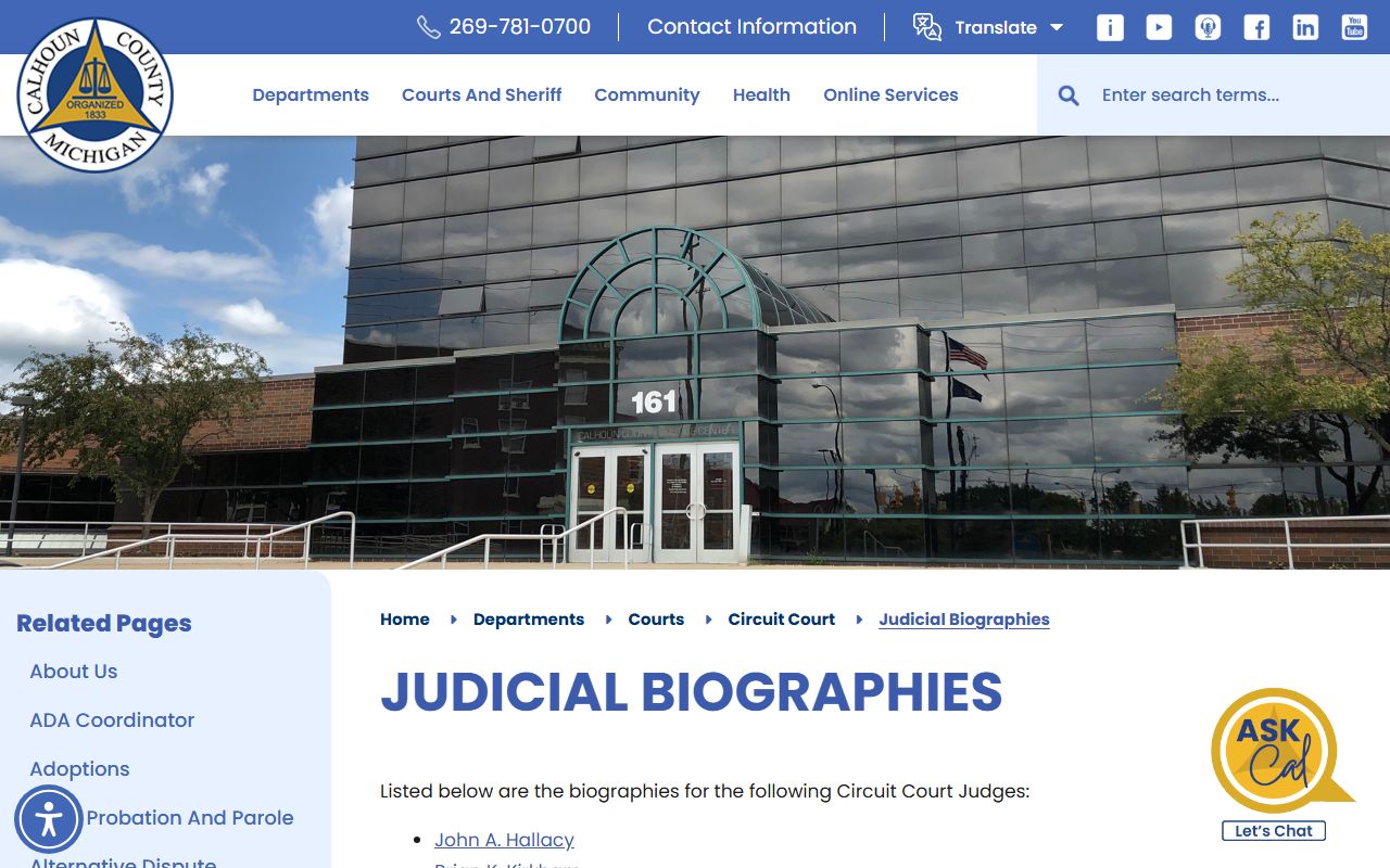 Calhoun County circuit court judges and court history page
