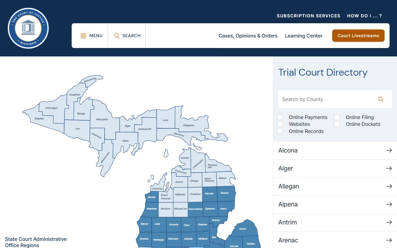 Calhoun County listing in the Michigan statewide trial court directory