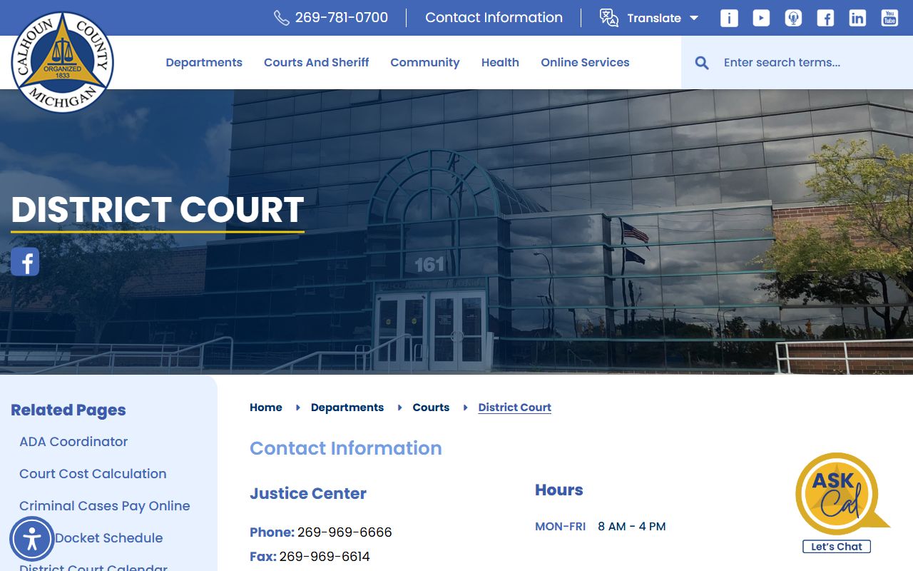 Calhoun County district court records details on the 10th District Court page