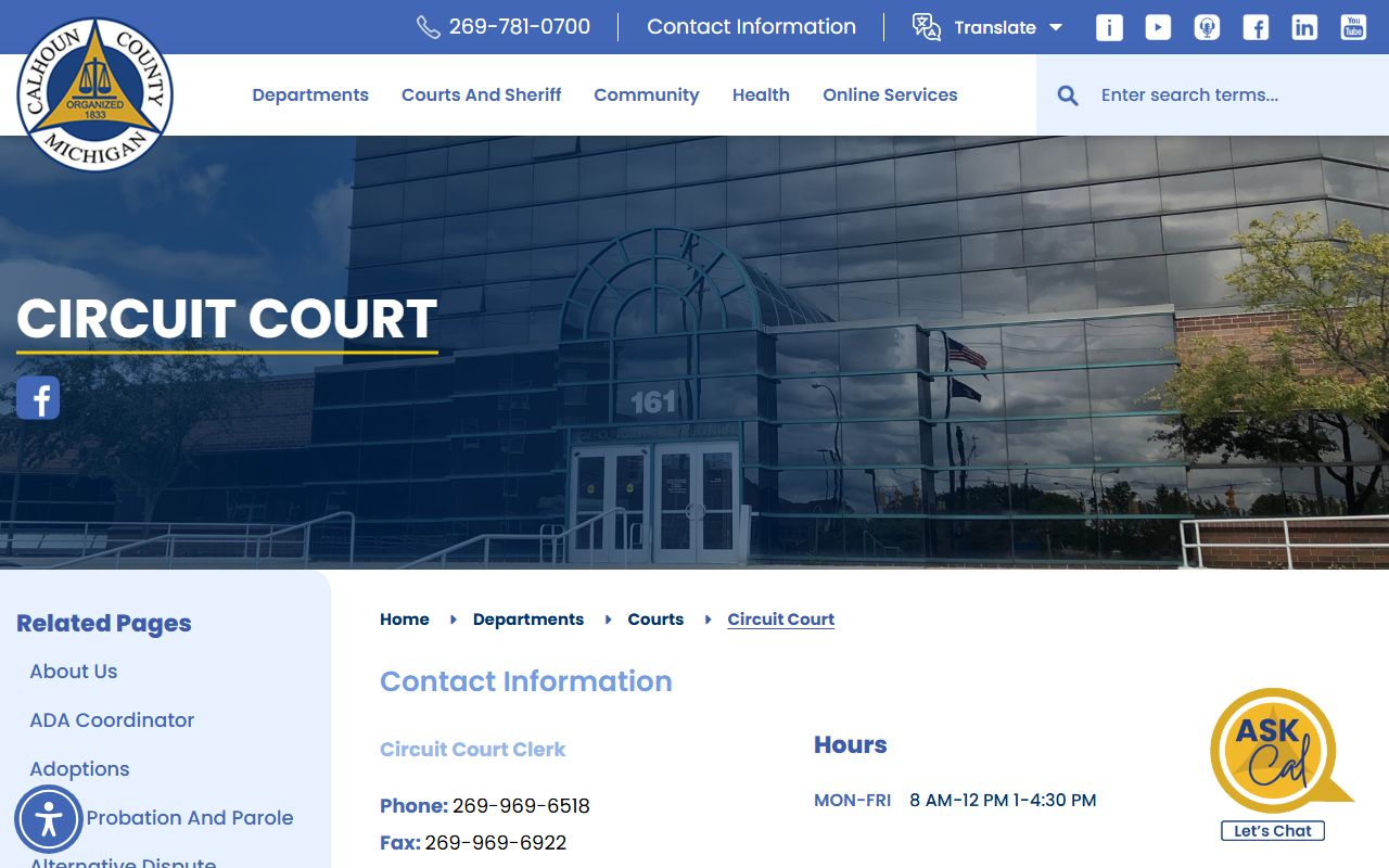 Calhoun County circuit court records overview on the 37th Circuit Court page