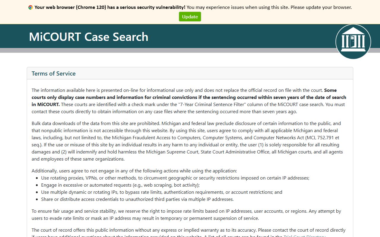 Calhoun County court records search on the MiCOURT statewide case portal