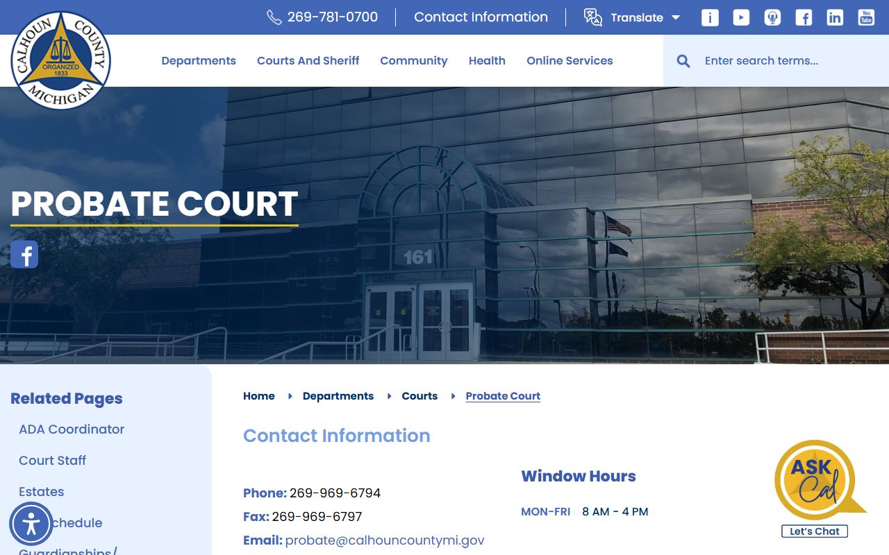 Calhoun County probate court records and forms on the Probate Court page
