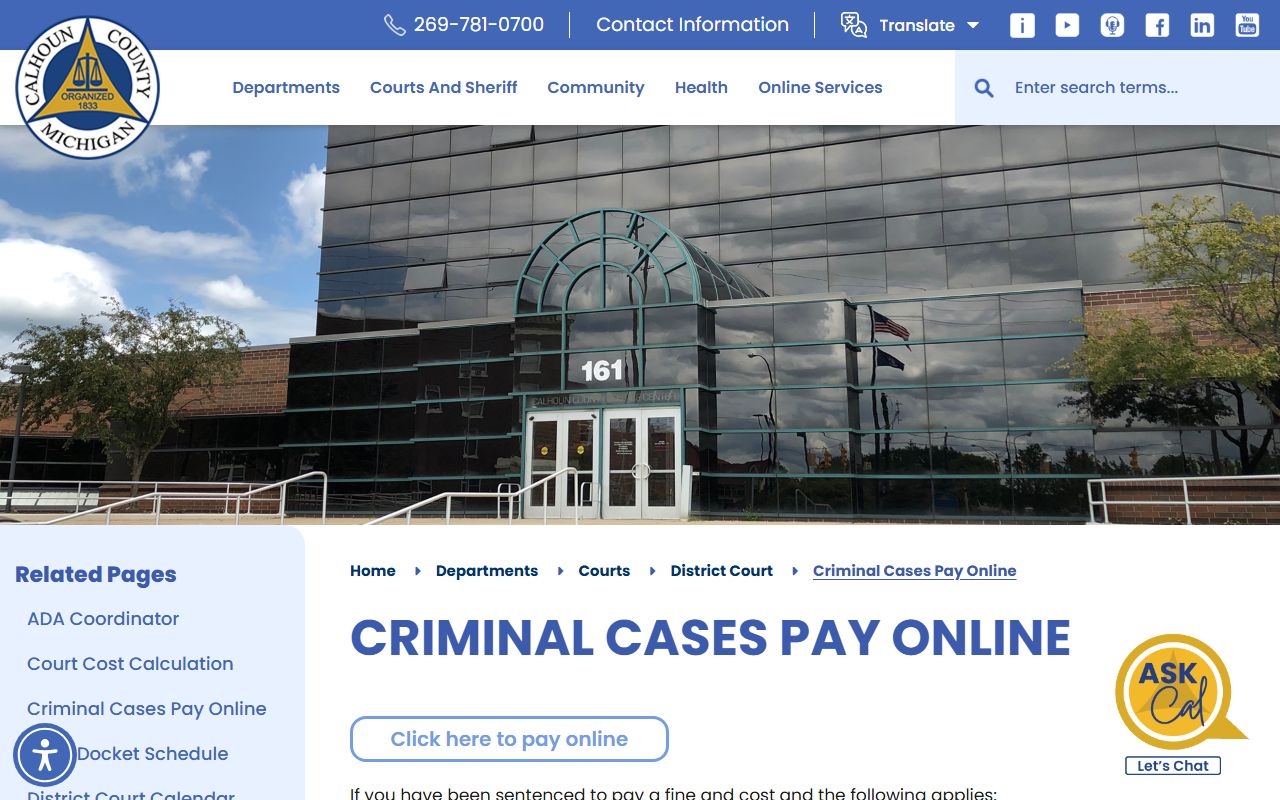 Calhoun County criminal court records district criminal-case payment page