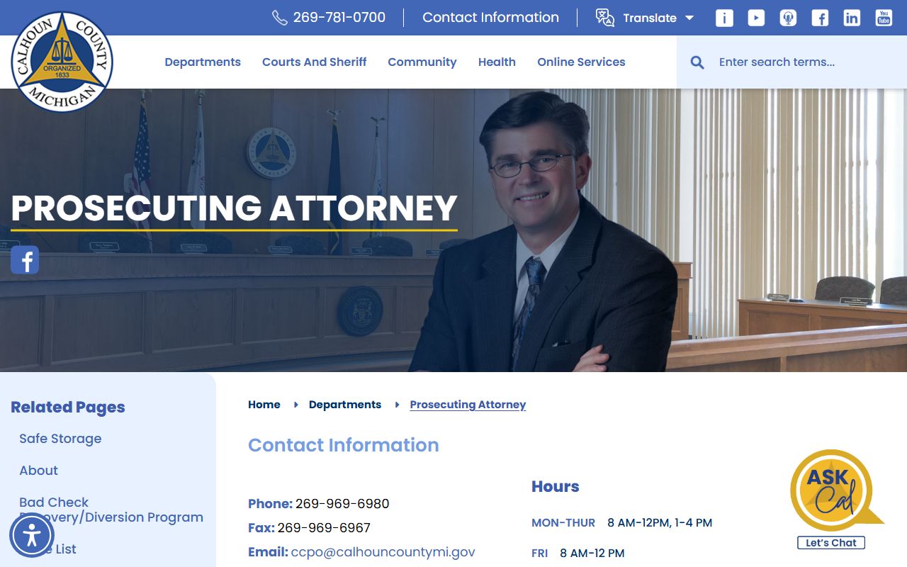 Calhoun County criminal court records prosecutor office contact block