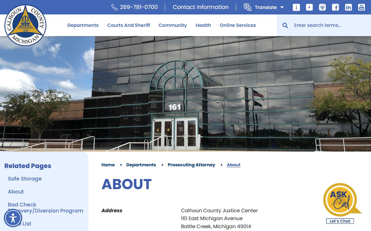 Calhoun County criminal court records prosecutor office structure and duties