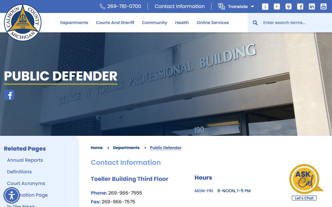 Calhoun County criminal court records public defender office contact block