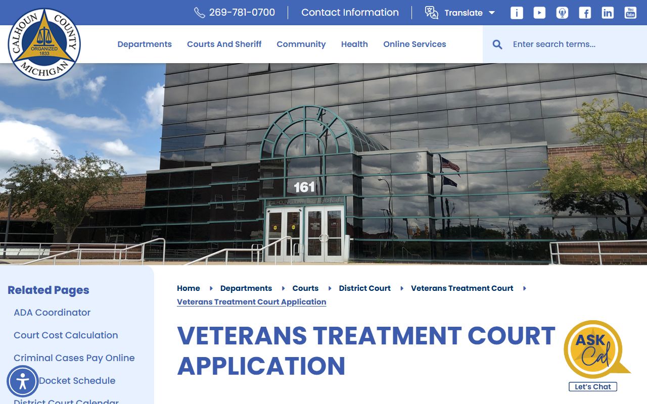 Calhoun County Veterans Treatment Court mentor application on the district court site