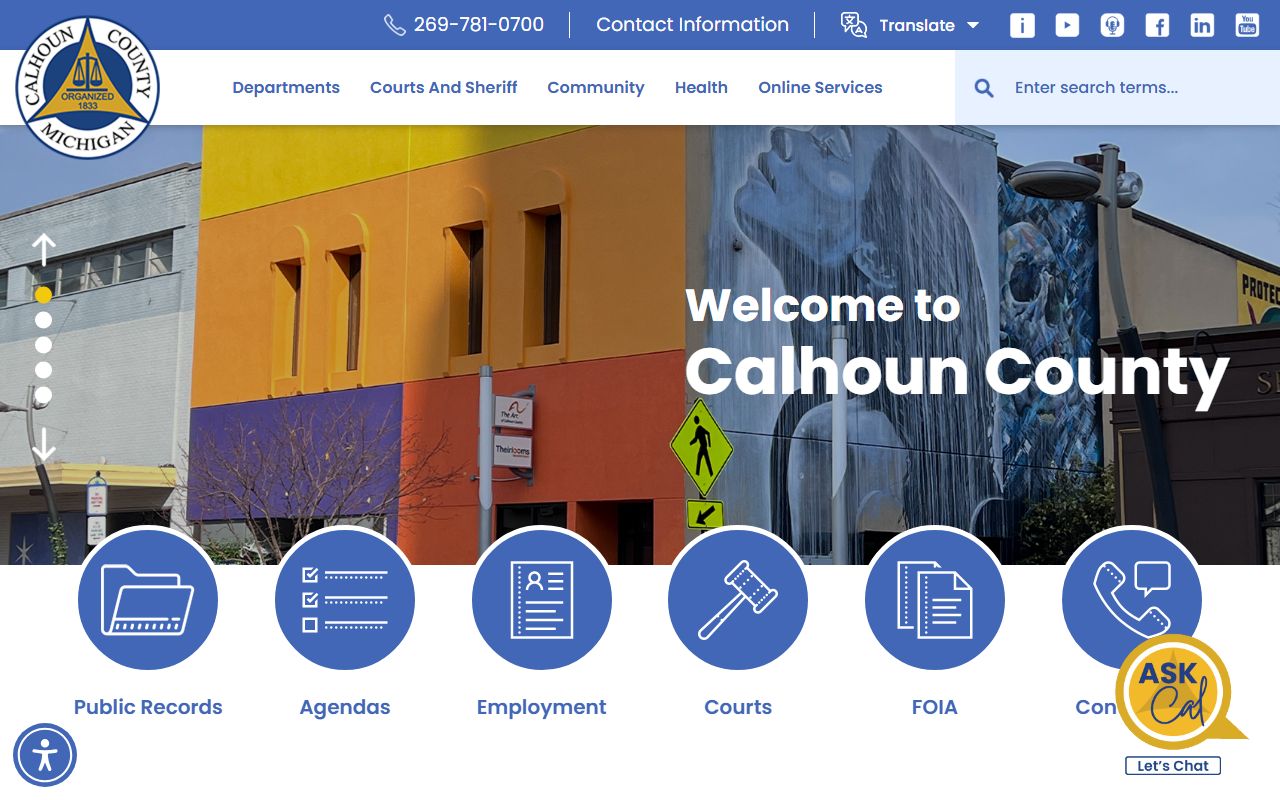 Calhoun County court records portal on the county homepage
