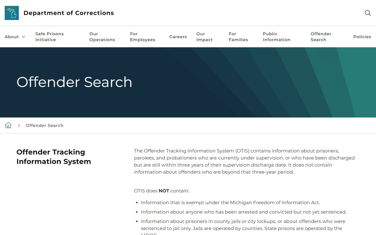Calhoun County inmate lookup and Michigan MDOC OTIS state offender search