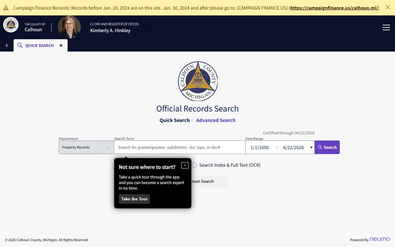 Calhoun County marriage records official search portal