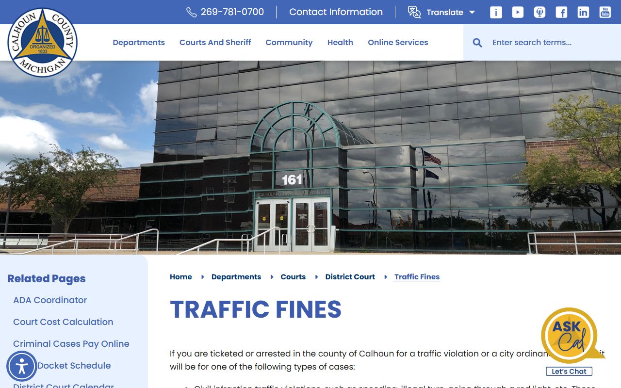Calhoun County traffic fines and payment rules for a traffic citation