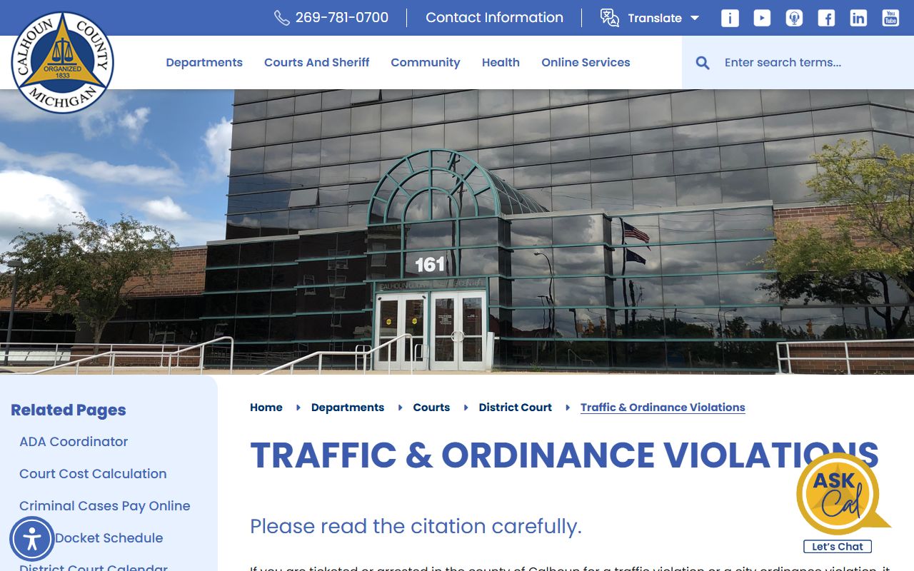 Calhoun County traffic and ordinance violation response options for a citation