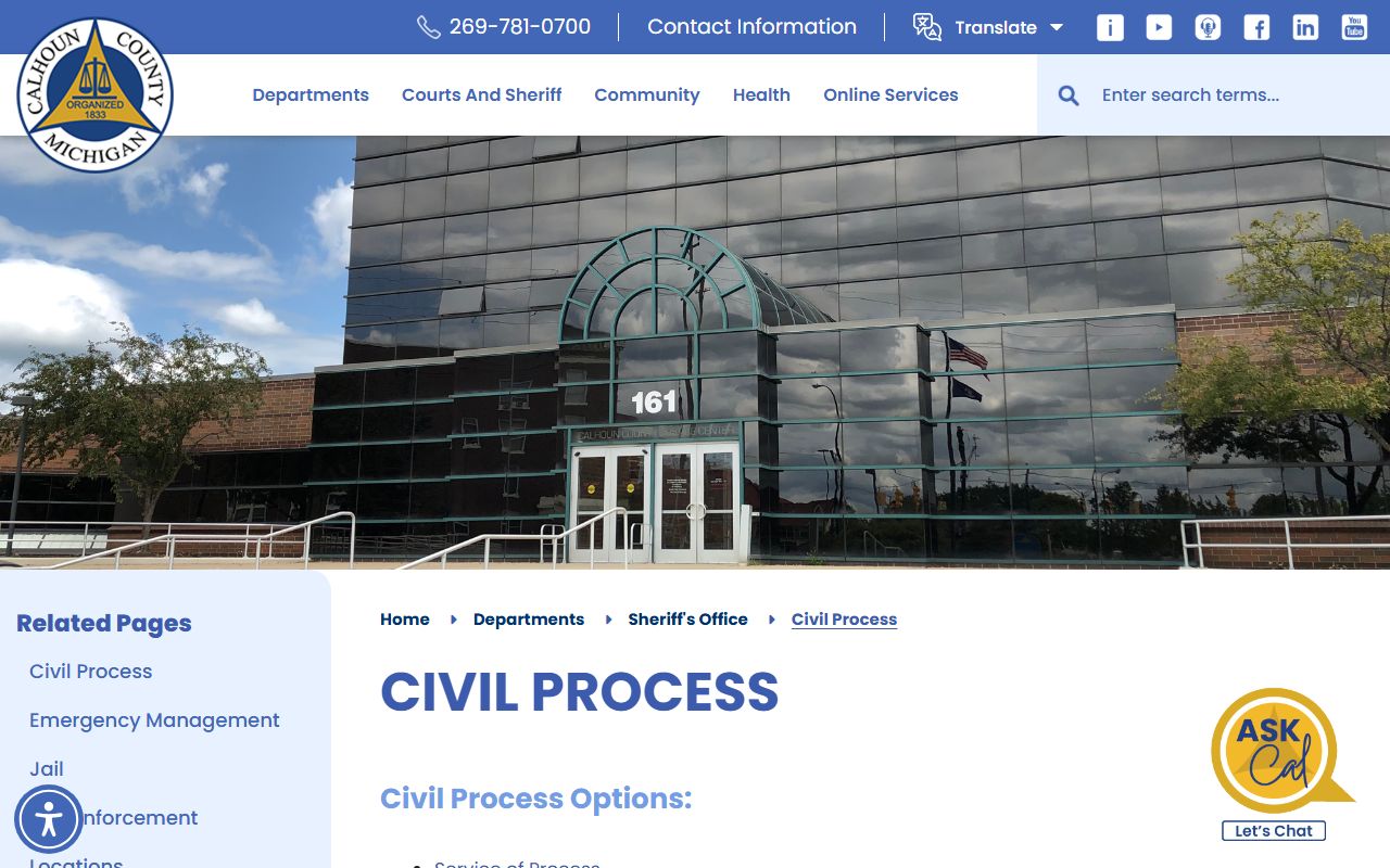 Calhoun County sheriff civil process service and warrant information