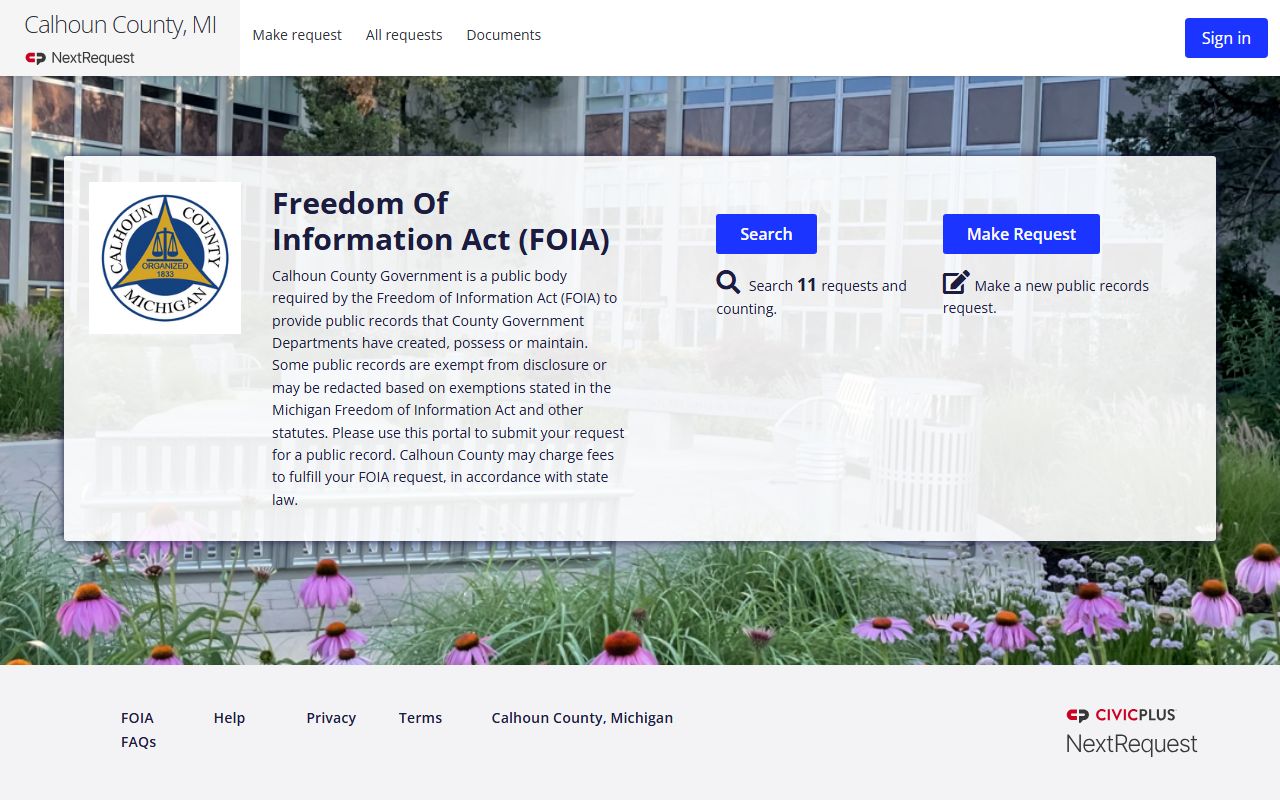 Calhoun County FOIA portal for warrant and sheriff records requests